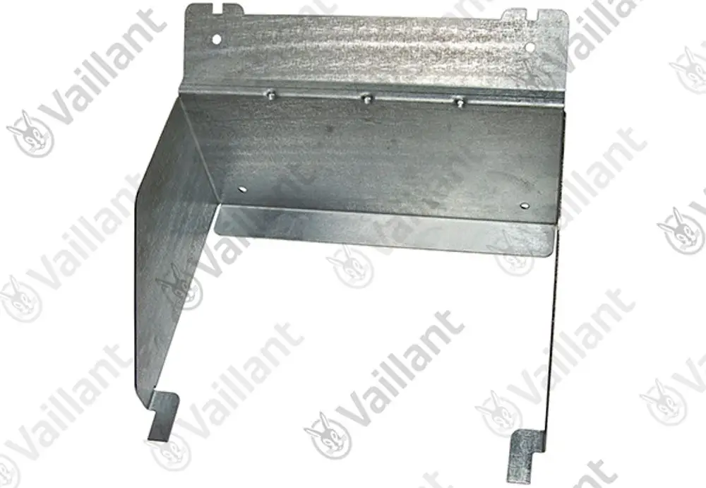 Metallhalter für einen Schaltkasten, möglicherweise von Vaillant. Die Konstruktion hat eine Rückwand und abgewinkelte Seiten, geeignet zur Montage.